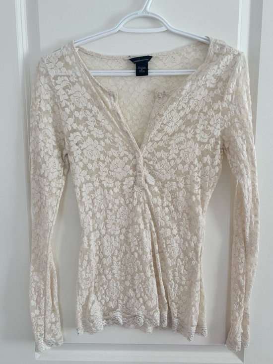 Moda International Tops - Vintage Y2K Moda International Victoria’s Secret Sheer Lace Henley Top